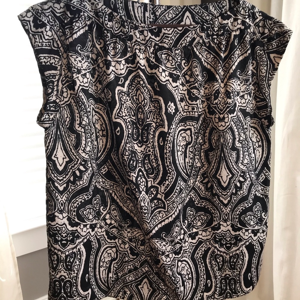 Talbots, Navy Blue Paisley Blouse, 12 Petite